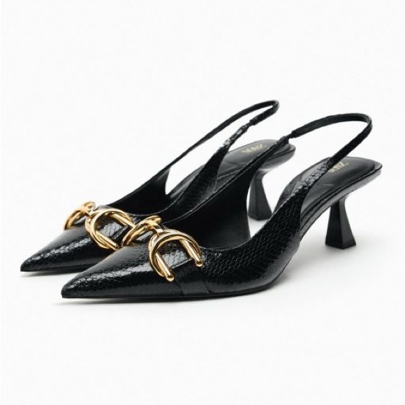 NWT. Zara Black Animal Print High Embossed Heel Mules. Size 9 - Picture 2 of 11